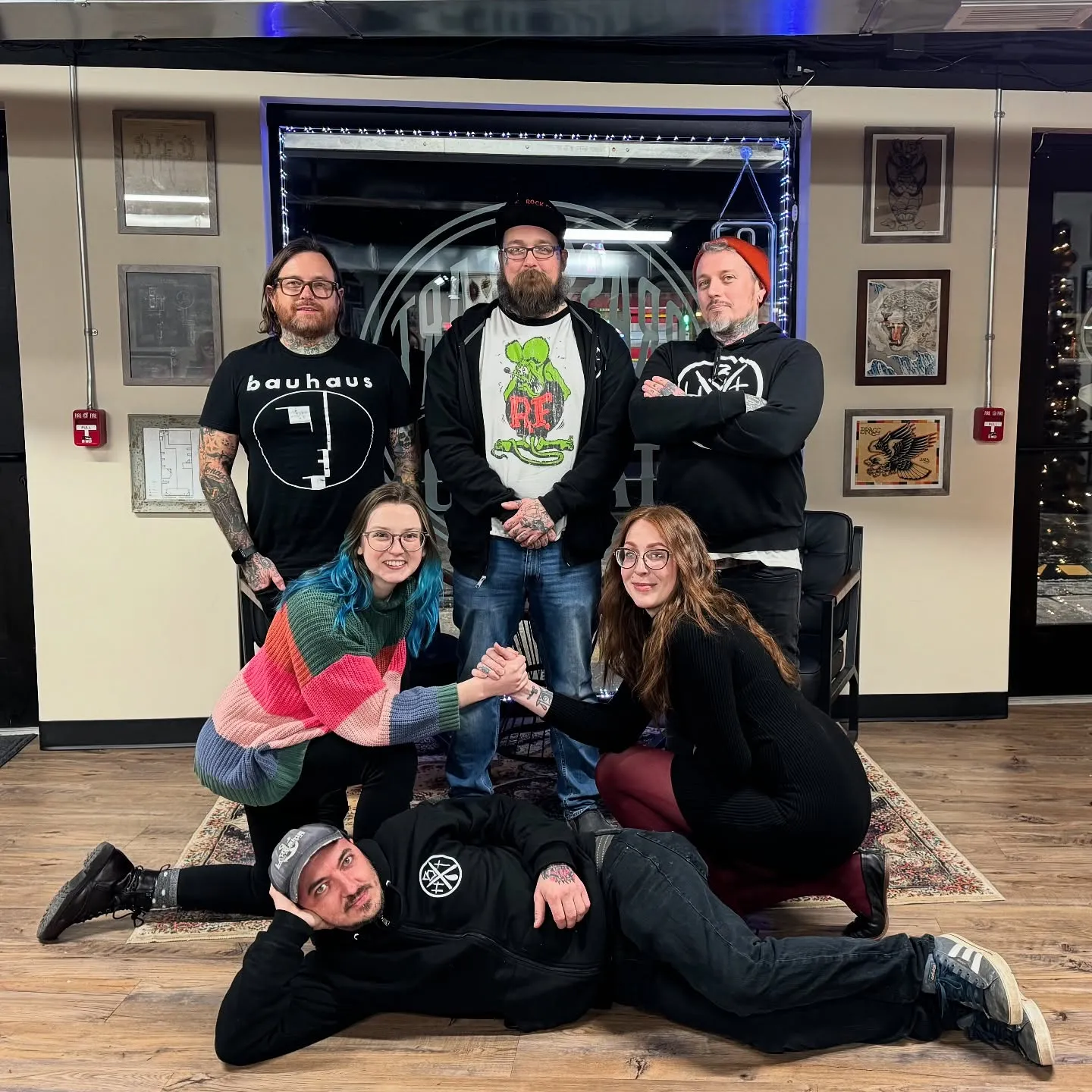 The Brass Heart crew together in the shop's front room